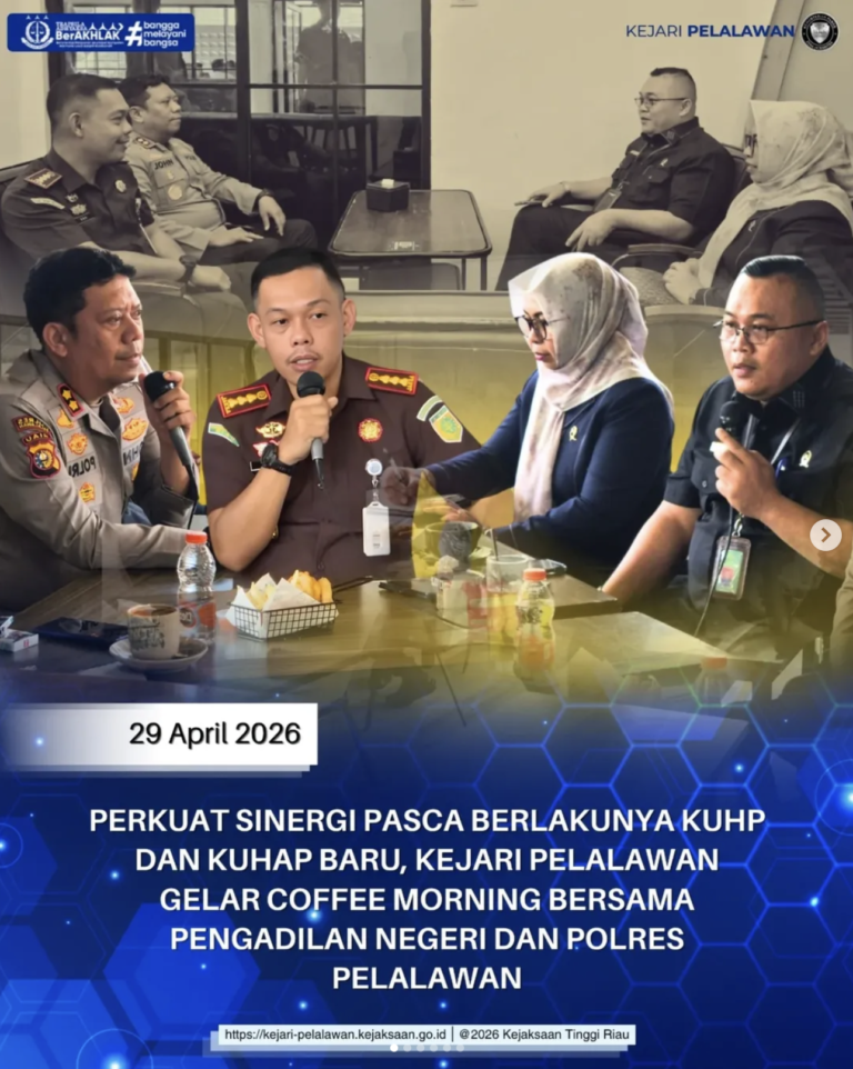 Perkuat sinergi pasca berlakunya dalam KUHP dan KUHAP baru, ejaksaan Negeri Pelalawan menggelar kegiatan Coffee Morning bersama Pengadilan Negeri Pelalawan dan Kepolisian Resor Pelalawan